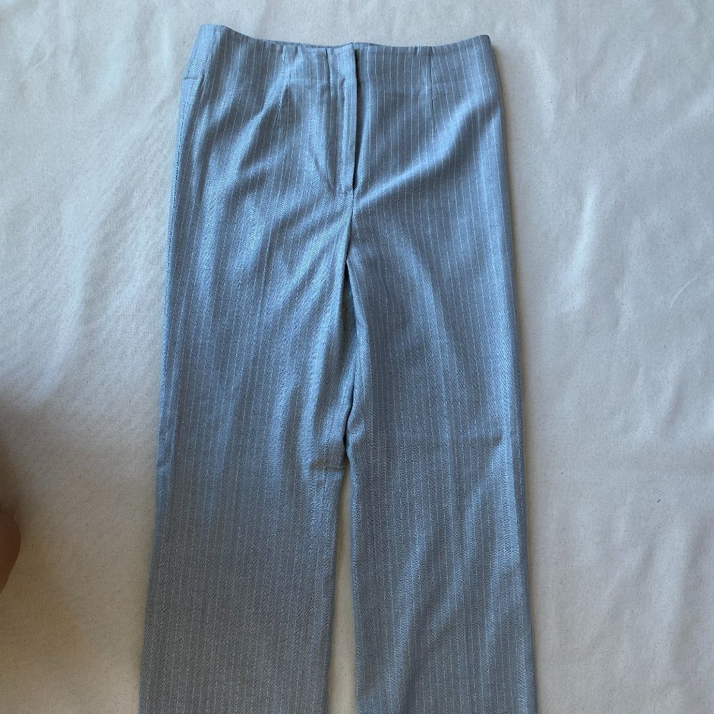 Carlisle Wide Leg Slacks, Gray with Pale Blue Pinstripes, Size 2.